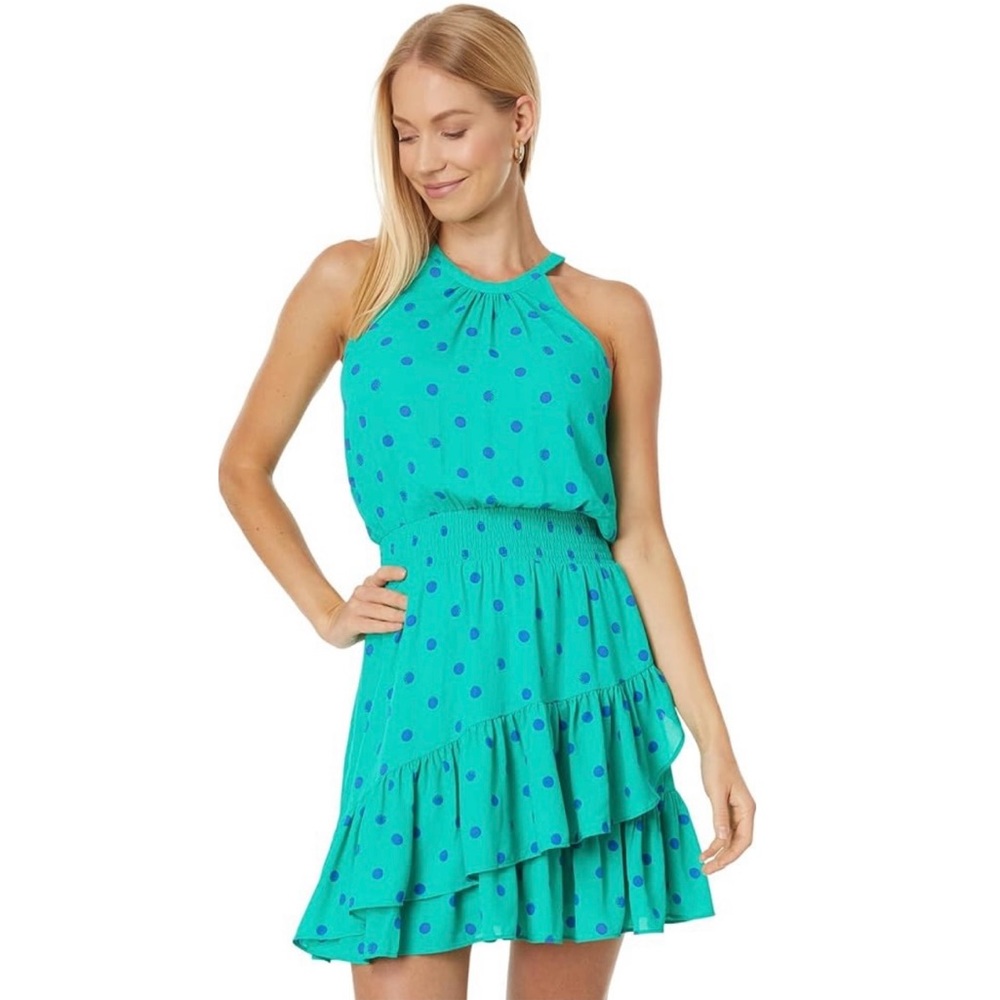 Lilly Pulitzer Botanical Green Hotter Spot Polkadot Halter Pamelyn Dress Size 4